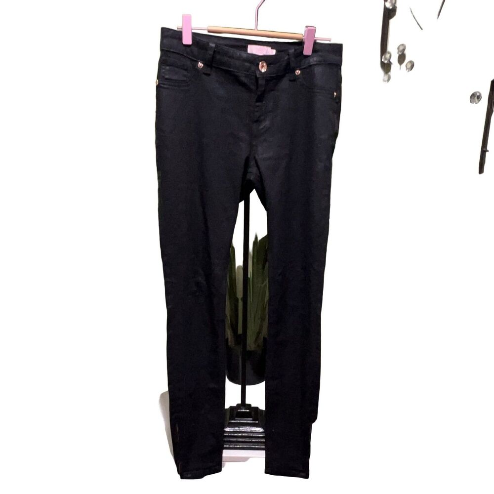 Ted Baker Sew in Love Women's Black Coated Skinny Jeans Size 28 Zipper Ankle